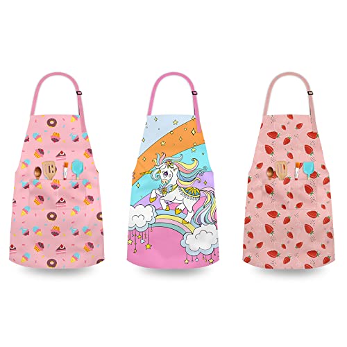 DEABOLAR Kids Aprons for Girls Toddler Donut Aprons with Pockets for Kids Cooking Baking Painting Crafting Art Gardening Adjustable, Machine Washable - Image 3