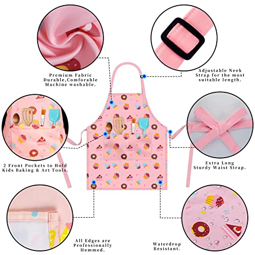 DEABOLAR Kids Aprons for Girls Toddler Donut Aprons with Pockets for Kids Cooking Baking Painting Crafting Art Gardening Adjustable, Machine Washable - Image 4