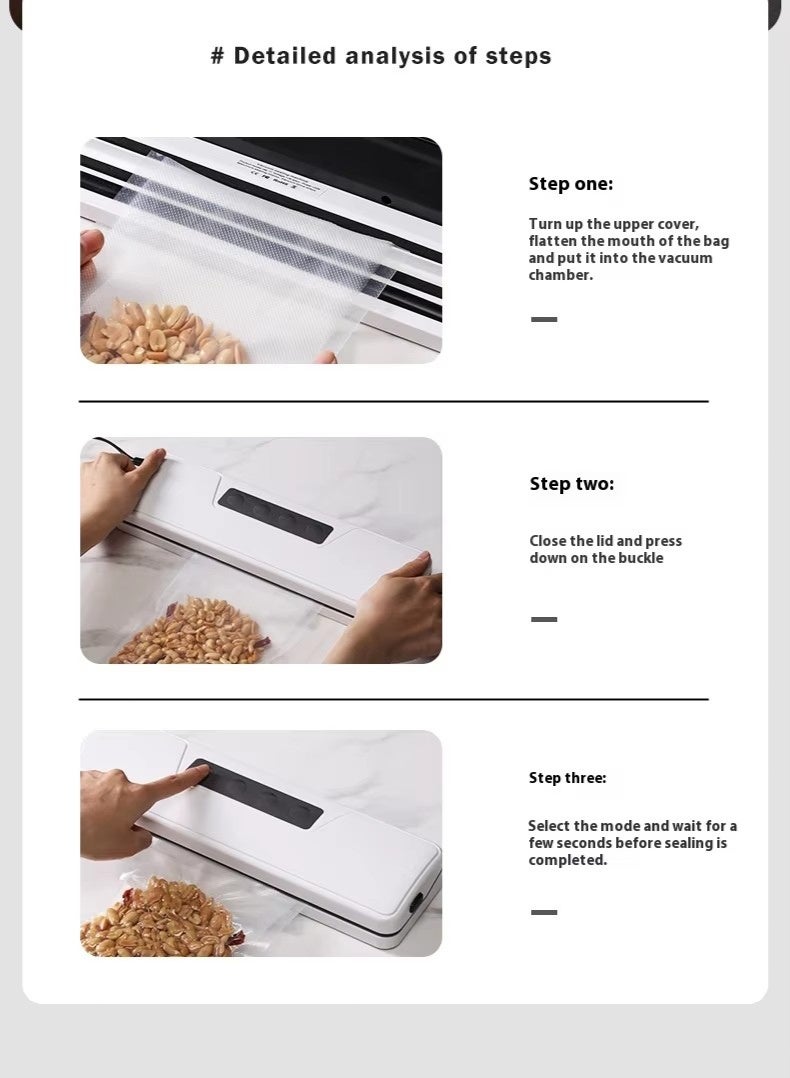 Vacuum Sealing Machine, Small Fully Automatic Sealing And Plastic Sealing Machine, Fresh-Keeping Vacuum Packaging Machine,Multi-Functional Food Vacuum Sealing Machine,Durable Vacuum Machine,Kitchen,Dining Room,Household Type,Sealer Packaging Reusable,With 10 Sealed Bags  - Image 3