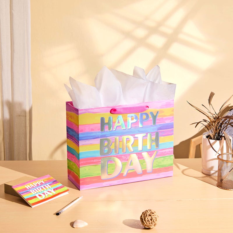 SUNCOLOR Large Happy Birthday Gift Bag with Tissue Paper & Card, 13 x 10.2 x 4.7 Inches Premium Paper Bag for Birthday, Kids', Women's & Mother's Gifts - Image 5