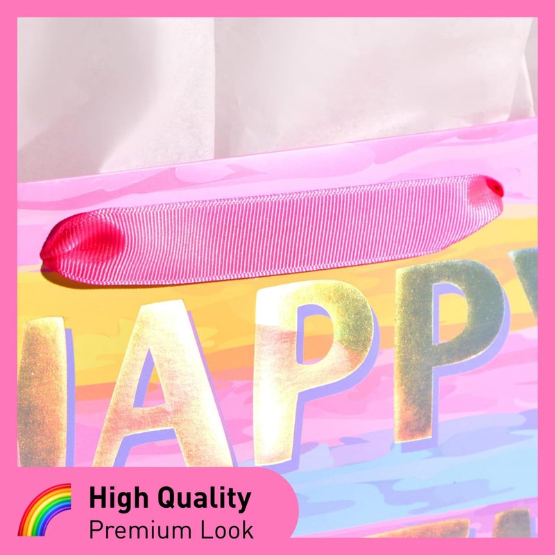 SUNCOLOR Large Happy Birthday Gift Bag with Tissue Paper & Card, 13 x 10.2 x 4.7 Inches Premium Paper Bag for Birthday, Kids', Women's & Mother's Gifts - Image 3