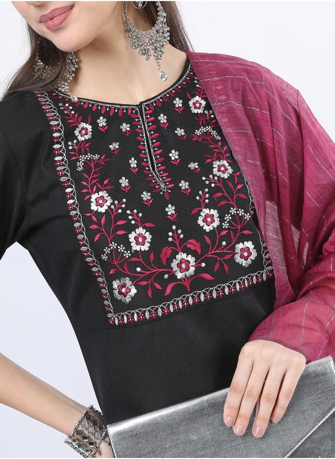Ketch - Floral Embroidered Kurta and Wide Leg Pant with Dupatta Set by Styli - Image 1