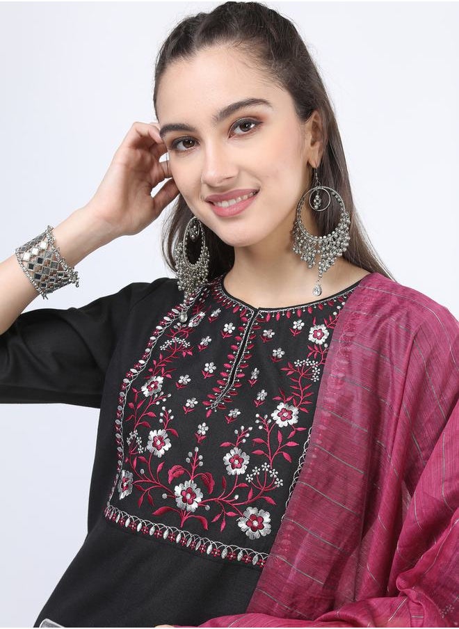 Ketch - Floral Embroidered Kurta and Wide Leg Pant with Dupatta Set by Styli - Image 1