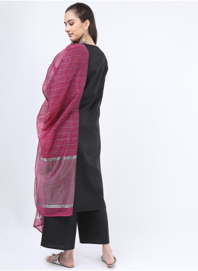 Ketch - Floral Embroidered Kurta and Wide Leg Pant with Dupatta Set by Styli - Image 1