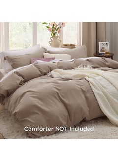 Bedsure Bedsure Khaki California King Duvet Cover - Soft Prewashed Cal King Duvet Cover Set, 3 Pieces, 1 Duvet Cover 104x98 Inches with Zipper Closure and 2 Pillow Shams, Comforter Not Included  - Image 2