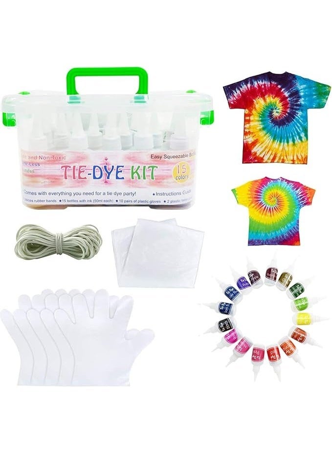 بريميفي مجموعة صباغة تاي داي من بريميفاي مكونة من 15 لون مع القفازات وأغطية المائدة - ألوان صباغة النسيج للأطفال والكبار والملابس والقمصان والحقائب والفساتين والقبعات والجوارب والقلنسوة | مجموعات الفنون - Image 1
