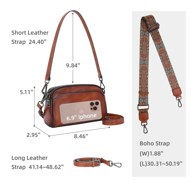 Iswee Brown Leather Crossbody Bag for Women, Small Brown Purse for Travel Everyday, Adjustable Shoulder Bag with Guitar Strap, Lightweight Pocketbooks with Multiple Pockets - Image 4