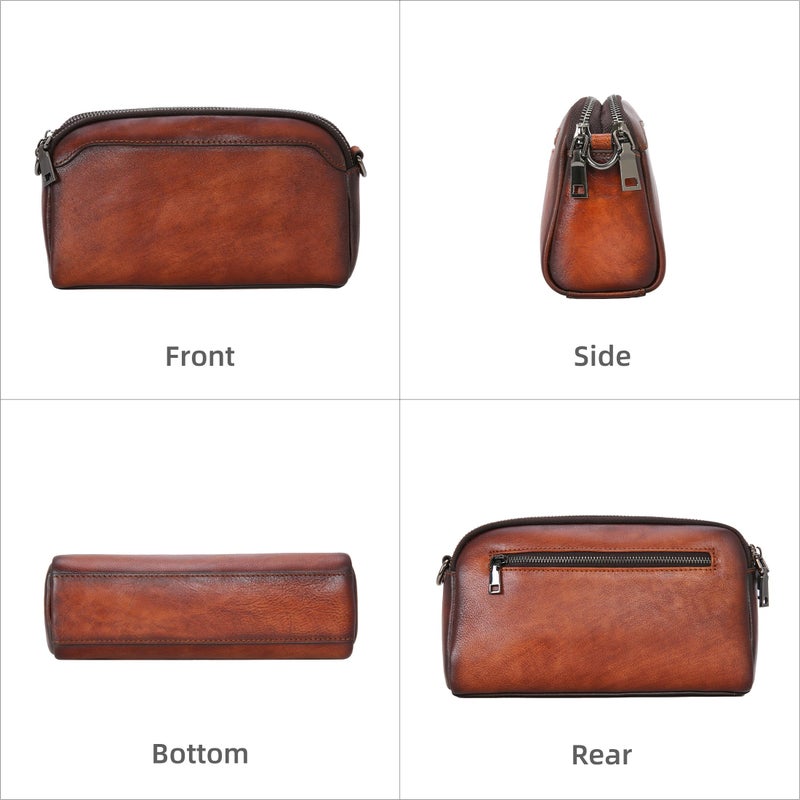 Iswee Brown Leather Crossbody Bag for Women, Small Brown Purse for Travel Everyday, Adjustable Shoulder Bag with Guitar Strap, Lightweight Pocketbooks with Multiple Pockets - Image 5