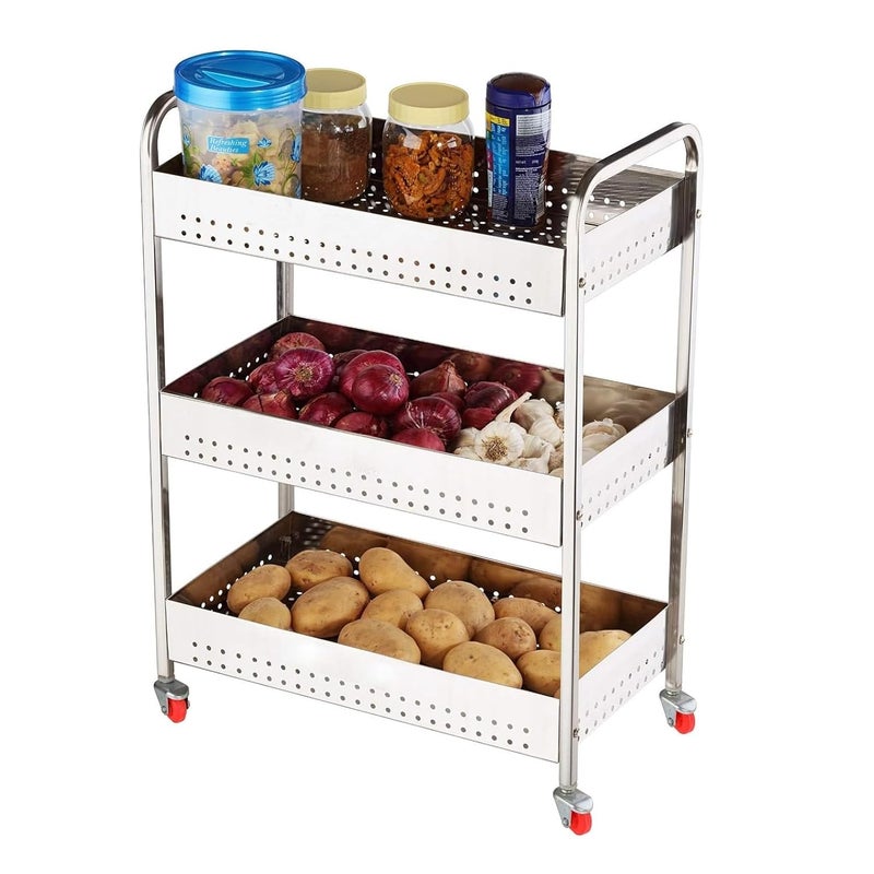 HaRvic HaRvic Stainless Steel Kitchen Trolley Fruits Vegetable Basket Spice Container Organizer Rack for Kitchen Multipurpose Kitchen Rotating Trolley for Onion Potato Storage Basket LWH 44 x 23 x 61CM  - Image 2