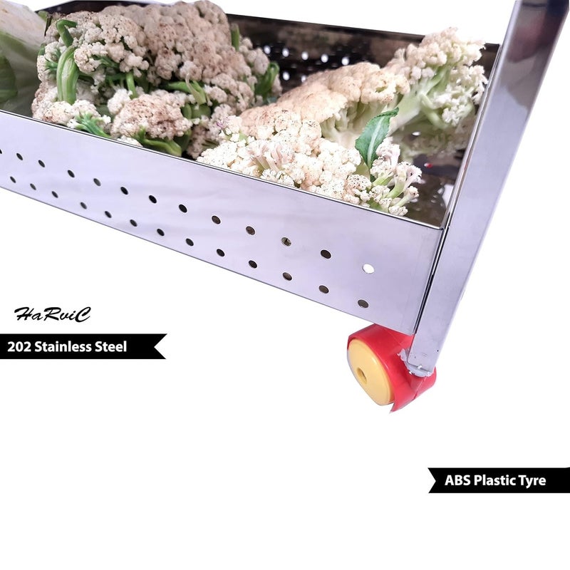 HaRvic HaRvic Stainless Steel Kitchen Trolley Fruits Vegetable Basket Spice Container Organizer Rack for Kitchen Multipurpose Kitchen Rotating Trolley for Onion Potato Storage Basket LWH 44 x 23 x 61CM  - Image 4