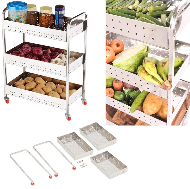 HaRvic HaRvic Stainless Steel Kitchen Trolley Fruits Vegetable Basket Spice Container Organizer Rack for Kitchen Multipurpose Kitchen Rotating Trolley for Onion Potato Storage Basket LWH 44 x 23 x 61CM  - Image 1