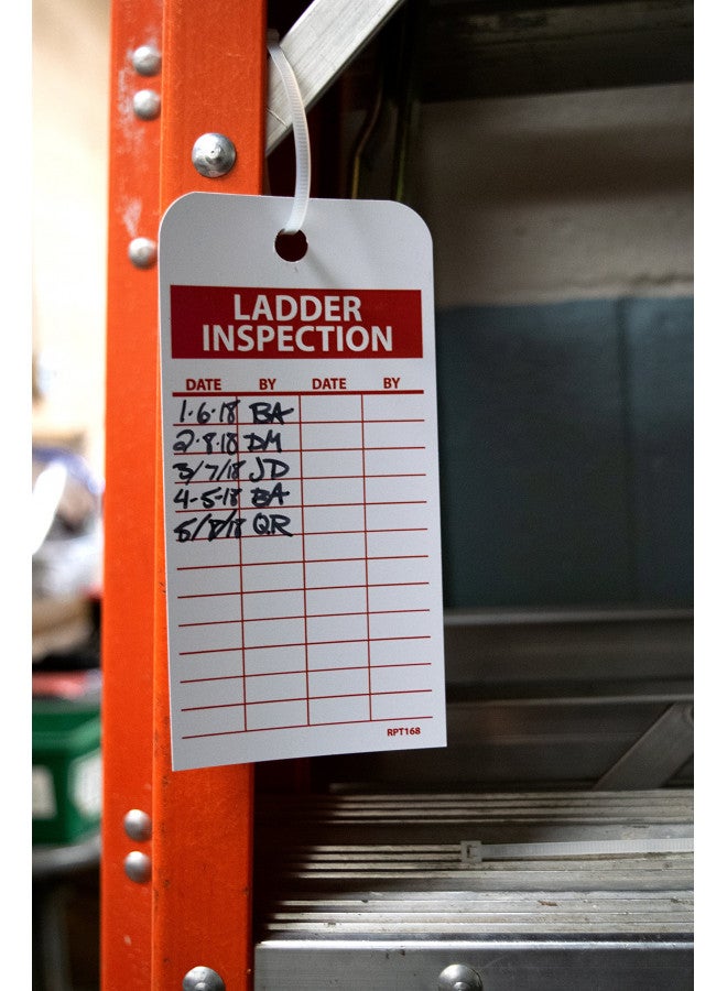 NMC علامة منع الحوادث NMC RPT168، "فحص السلم"، عرض 3" × ارتفاع 6"، فينيل غير قابل للتمزق، أحمر على أبيض (عبوة من 25)  - Image 4