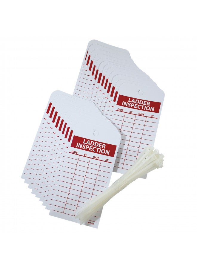 NMC علامة منع الحوادث NMC RPT168، "فحص السلم"، عرض 3" × ارتفاع 6"، فينيل غير قابل للتمزق، أحمر على أبيض (عبوة من 25)  - Image 2