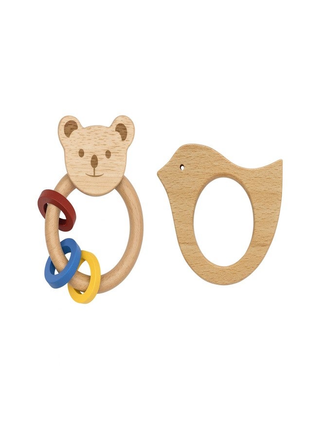 Pingo Play Wooden Rattle | Montessori Sensory Toy for Babies | Natural Beech Wood, Non-Toxic Paint, Eco-Friendly Baby Toy Set (3+ Months) (Rattle + Bird Teether) - Image 1