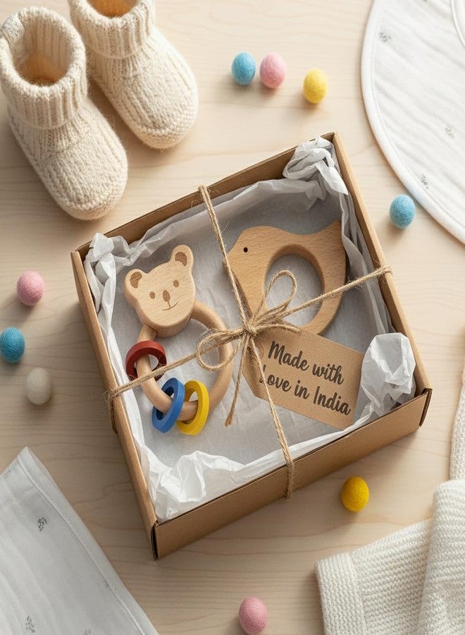 Pingo Play Wooden Rattle | Montessori Sensory Toy for Babies | Natural Beech Wood, Non-Toxic Paint, Eco-Friendly Baby Toy Set (3+ Months) (Rattle + Bird Teether) - Image 2