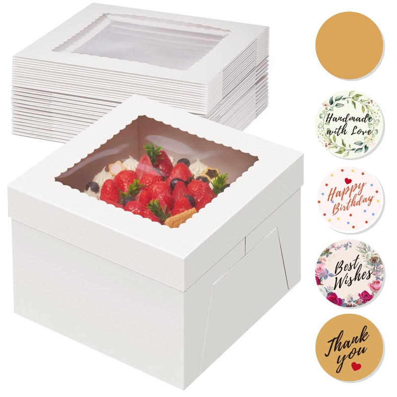 Kootek 15pcs Cake Boxes, 10x10x8 Inches Tall Cake Box with Window, White Bakery Boxes, Large Baking Boxes, Square Cardboard Cake Box for Multi-Layer Cakes, Cake Decorating Supplies for Gift Giving - Image 1