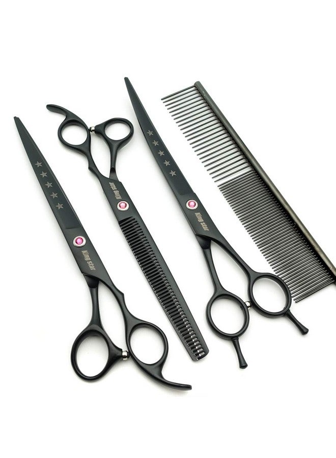 Kingstar 8.0in. Matt Black Professional Pet Grooming Scissors Set,Straight & Thinning & Curved Scissors Set with Comb,Dog Grooming,A559 - Image 3