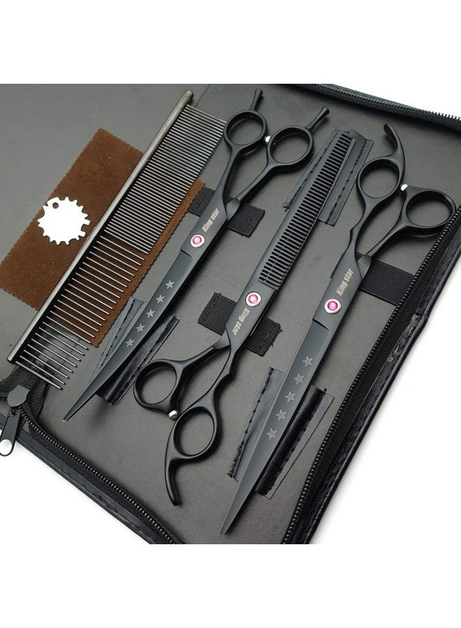 Kingstar 8.0in. Matt Black Professional Pet Grooming Scissors Set,Straight & Thinning & Curved Scissors Set with Comb,Dog Grooming,A559 - Image 2