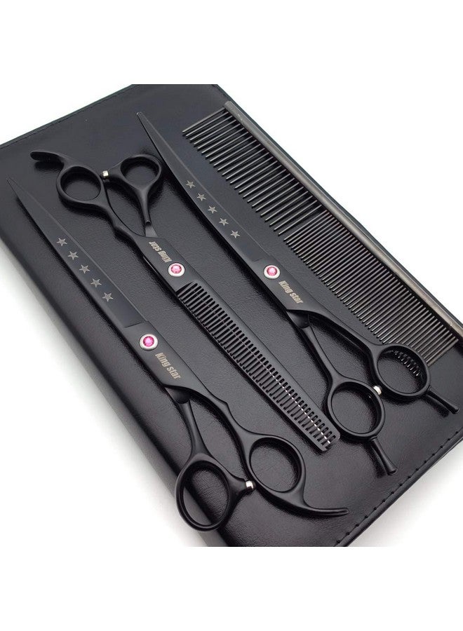 Kingstar 8.0in. Matt Black Professional Pet Grooming Scissors Set,Straight & Thinning & Curved Scissors Set with Comb,Dog Grooming,A559 - Image 1