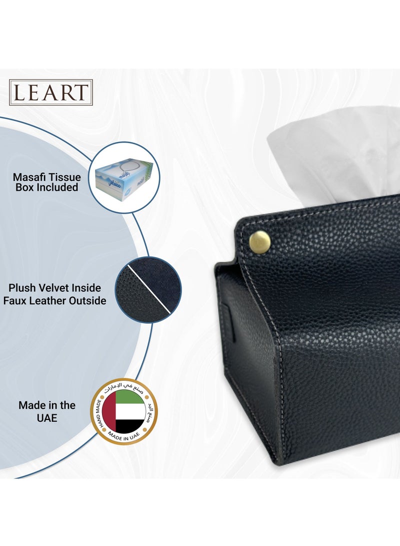 LeArt Leather Tissue Box Holder – Tissue Box Holder for Home Decorations for Living Room, Bedroom and Office | Tissue Box Cover | Car Tissue Holder | Tissue Box Cover for Car (Black) - Image 2