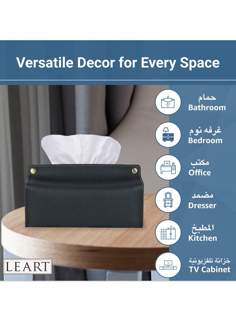 LeArt Leather Tissue Box Holder – Tissue Box Holder for Home Decorations for Living Room, Bedroom and Office | Tissue Box Cover | Car Tissue Holder | Tissue Box Cover for Car (Black) - Image 3