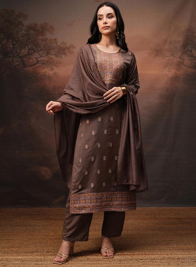 فيشود طقم كورتا نسائي مطبوع باللون البني من فيسكوز ستايلي - Image 2