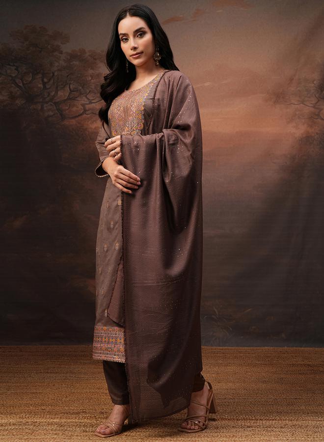 فيشود طقم كورتا نسائي مطبوع باللون البني من فيسكوز ستايلي - Image 4