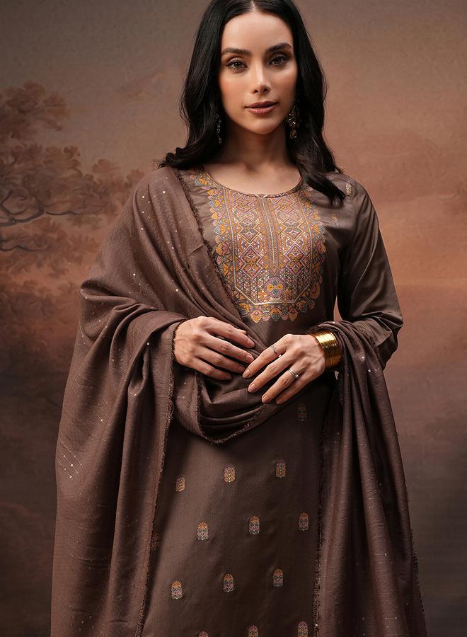 فيشود طقم كورتا نسائي مطبوع باللون البني من فيسكوز ستايلي - Image 1