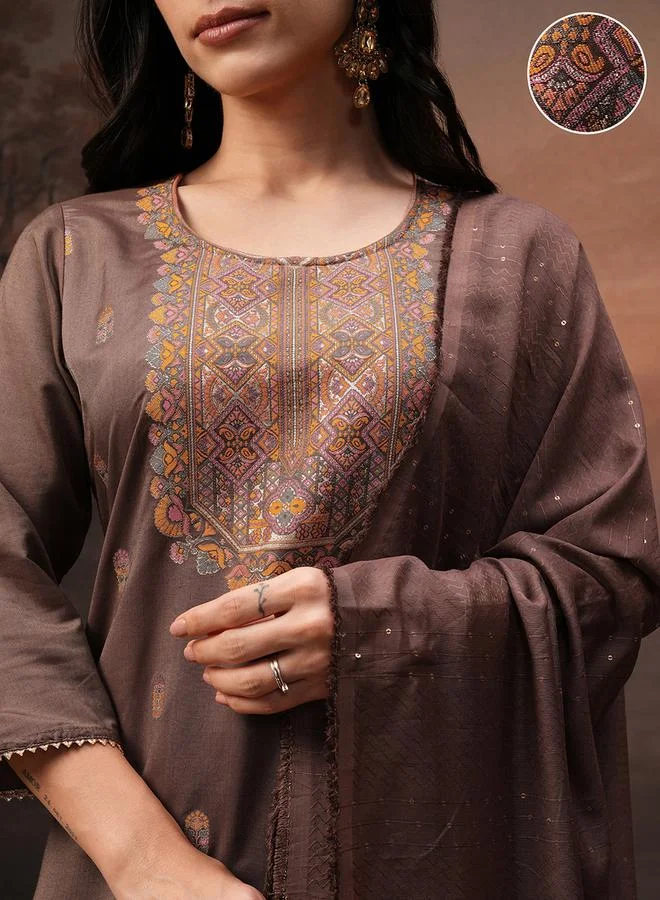 Vishudh Vishudh Women Brown Printed Viscose Kurta Set