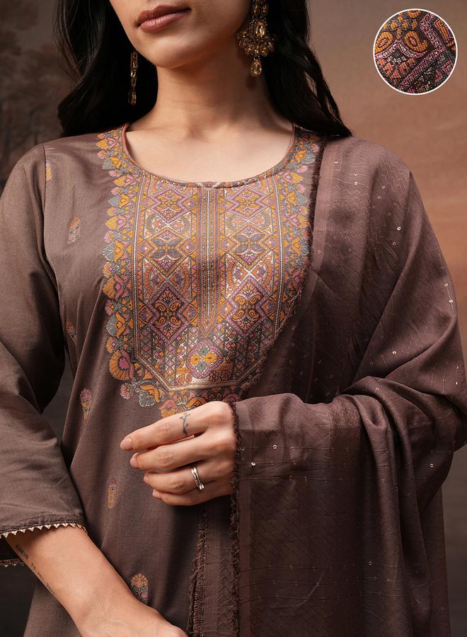 فيشود طقم كورتا نسائي مطبوع باللون البني من فيسكوز ستايلي - Image 5