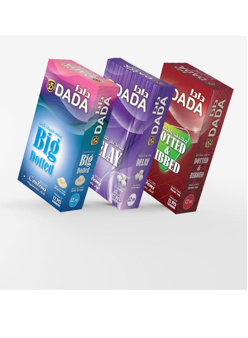 Dada Condoms Big Dotted/Delay/Dotted & Ribbed 12's - Image 1