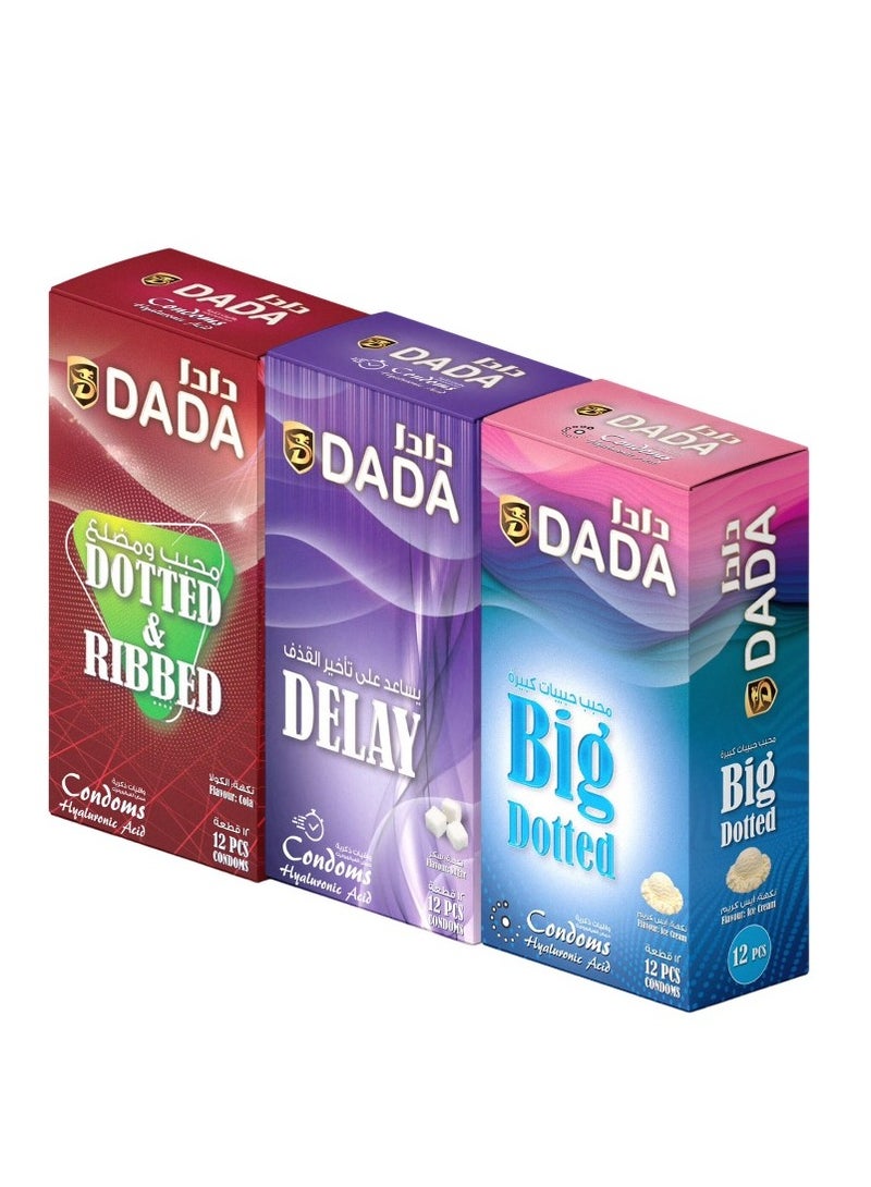 Dada Condoms Big Dotted/Delay/Dotted & Ribbed 12's - Image 2