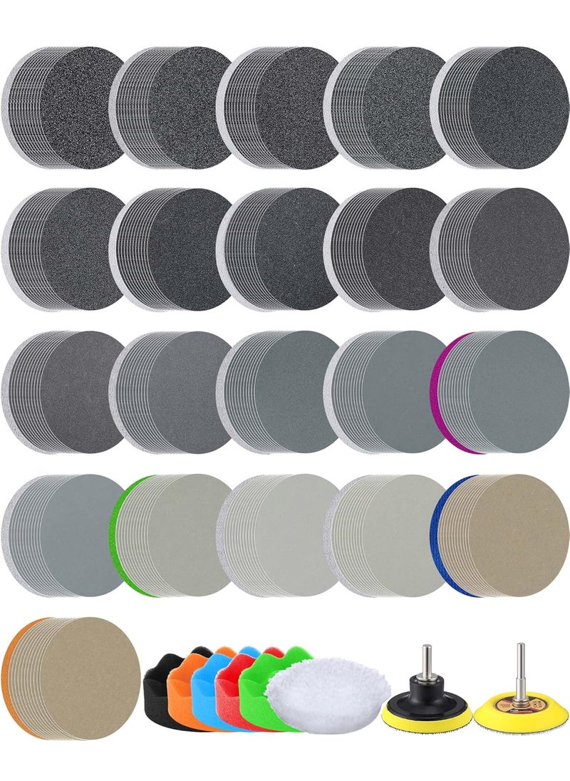 Queekay 261 Pcs Sanding Discs Pad Kit 3 Inch Sandpaper Grit 6010000 Wet Dry Sander Sheets with 14 Shank Backer Plate and Soft Foam Buffing Pads Grinding Abrasive Sponge Sanding Discs Pad for Polishing Tool  - Image 1