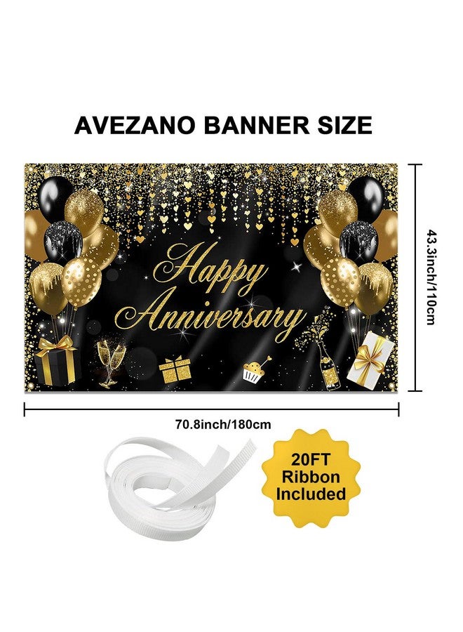 Avezano زينة لافتة ذكرى زواج سعيدة من أفيزانو - 70.8 × 43.3 بوصة (أسود وذهبي) - Image 3