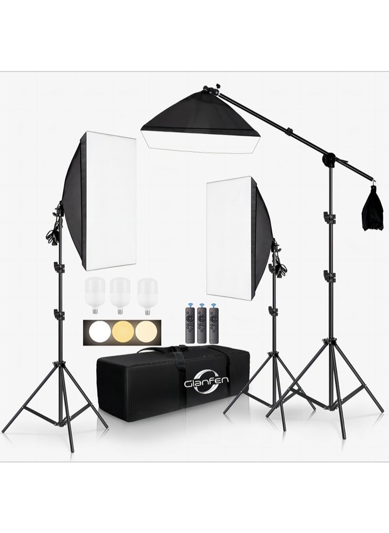 Glanfen Photography Soft Box Lighting Kit with 3 Pcs 200W 3 Colors Bulbs Soft Boxes and Carry Bag for Portrait Product Shooting  - Image 1