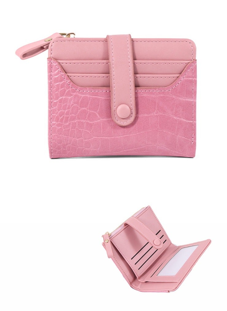 Women's Wallet Large Capacity Coin Purse Card Holder Short Wallet Crocodile Pattern Wallet (Pink)  - Image 1