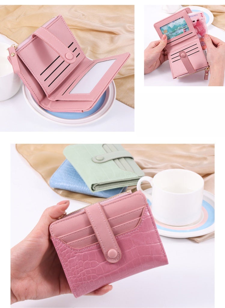 Women's Wallet Large Capacity Coin Purse Card Holder Short Wallet Crocodile Pattern Wallet (Pink)  - Image 5