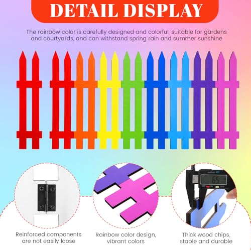 Chunful 16 Pcs Wooden Garden Fence Garden Border Edging Decorative 157 H x 63 Landscape Border Edging Ornamental Fence for Home School Lawn Flower BedsRainbow - Image 3