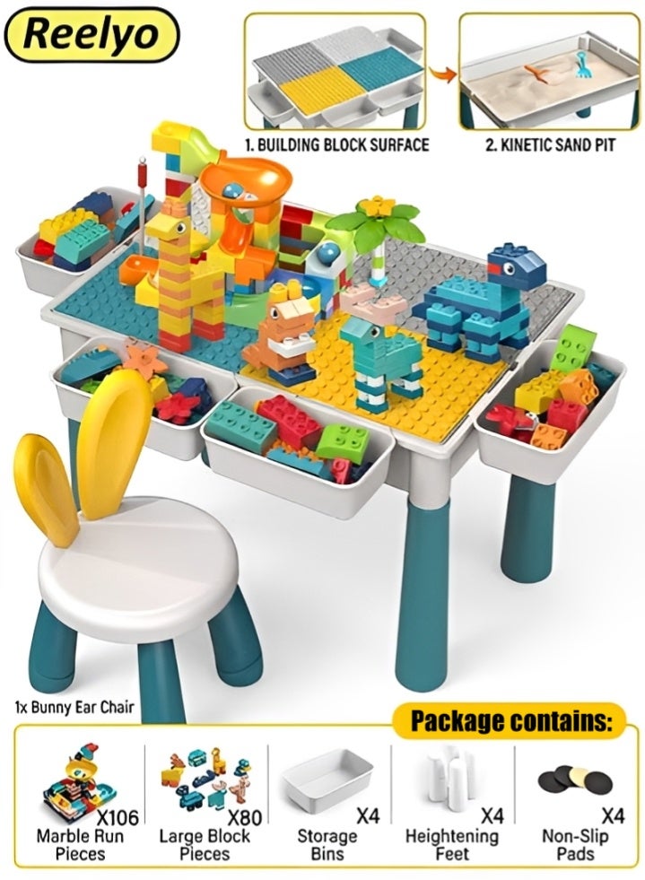 Reelyo Kids Activity Table Set With 1 Chair 4 Storage Boxes and 502 Large Size Blocks, Multifunctional Educational Block Table,Kids Play Learning Table for Toddler Boys Girls - Image 1
