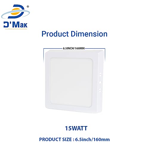 D'Mak D’Mak 15 Watt White LED Panel Ceiling Light, Aluminium Metal Powder Coated, Surface Mounted LED Light with Driver, Square, Energy Saving Lights for Living Room, Bedroom and Hall, Pack of 2 - Image 5