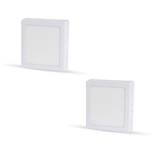 D'Mak D’Mak 15 Watt White LED Panel Ceiling Light, Aluminium Metal Powder Coated, Surface Mounted LED Light with Driver, Square, Energy Saving Lights for Living Room, Bedroom and Hall, Pack of 2 - Image 1
