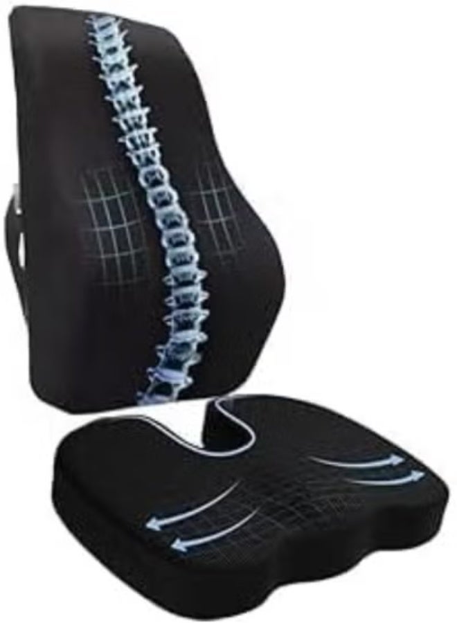 Memory foam seat cushion and back support set to relieve back and coccyx pain and improve posture for chairs, offices, and homes. - Image 1