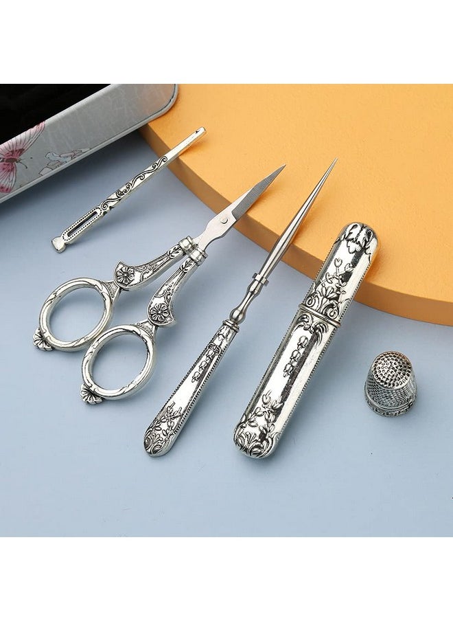 Butuze Embroidery Scissors Complete Vintage Sewing Tools With Sewing Needle Box Awl Sewing Thimble Threader For Sewing Cutting Art Work Embroidery Needlework  - Image 3