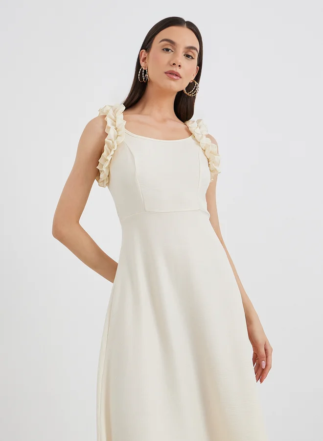 Take Two Take Two Solid Ruffled Strappy A-Line Midi Dress
