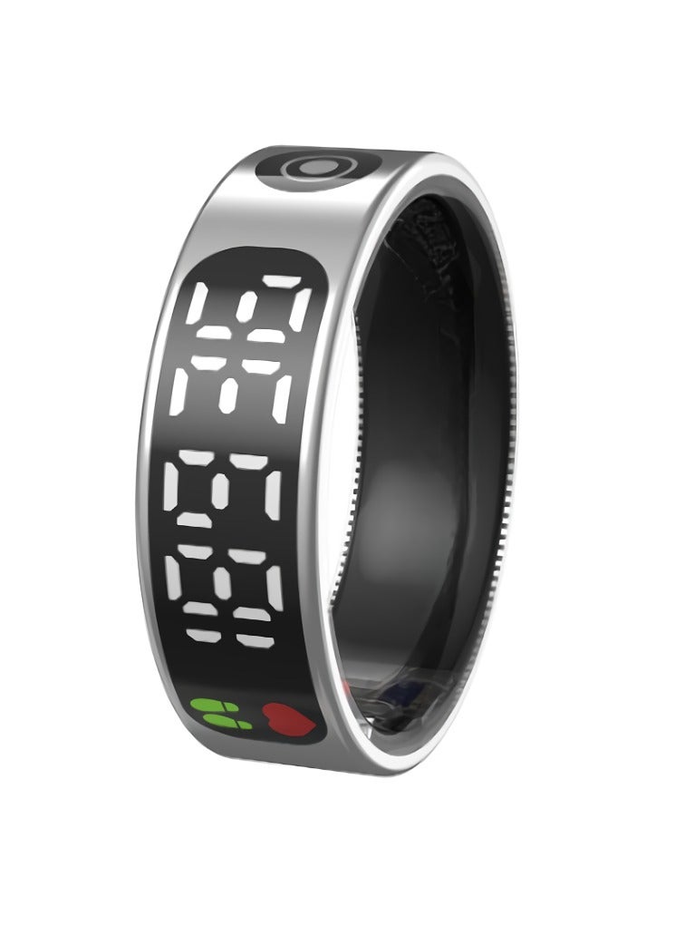 AROAQ SR09 Fitness Ring, Gesture Control Ultra Thin Smart Ring With Sleep Monitor, IP68 Waterproof Activity Tracker With Digital Display, Smart Health Monitoring Ring For Women And Men, (Silver) - Image 1