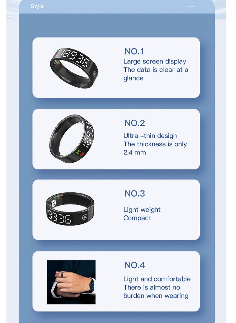 AROAQ SR09 Fitness Ring, Gesture Control Ultra Thin Smart Ring With Sleep Monitor, IP68 Waterproof Activity Tracker With Digital Display, Smart Health Monitoring Ring For Women And Men, (Silver) - Image 3