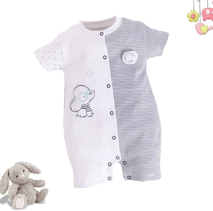 BABY GO 100% Cotton Half Sleeve Romper for Infants - Black, 0-3 Months - Image 1