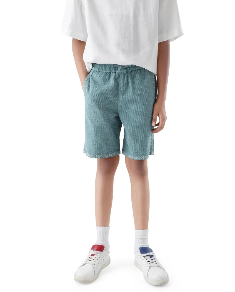 Rare Ones Rare Ones Kids Mixo-B Teal Cotton Fabric Drawstring Closure Regular Fit Shorts