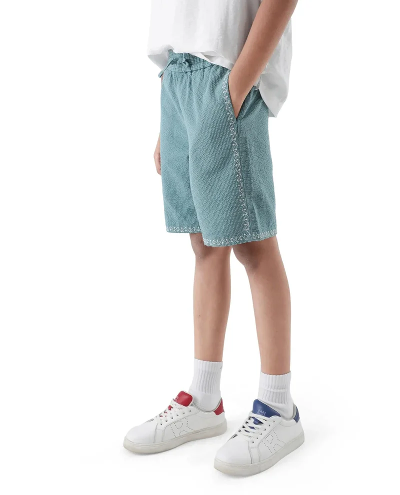 رير ونز Rare Ones Kids Mixo-B Teal Cotton Fabric Drawstring Closure Regular Fit Shorts