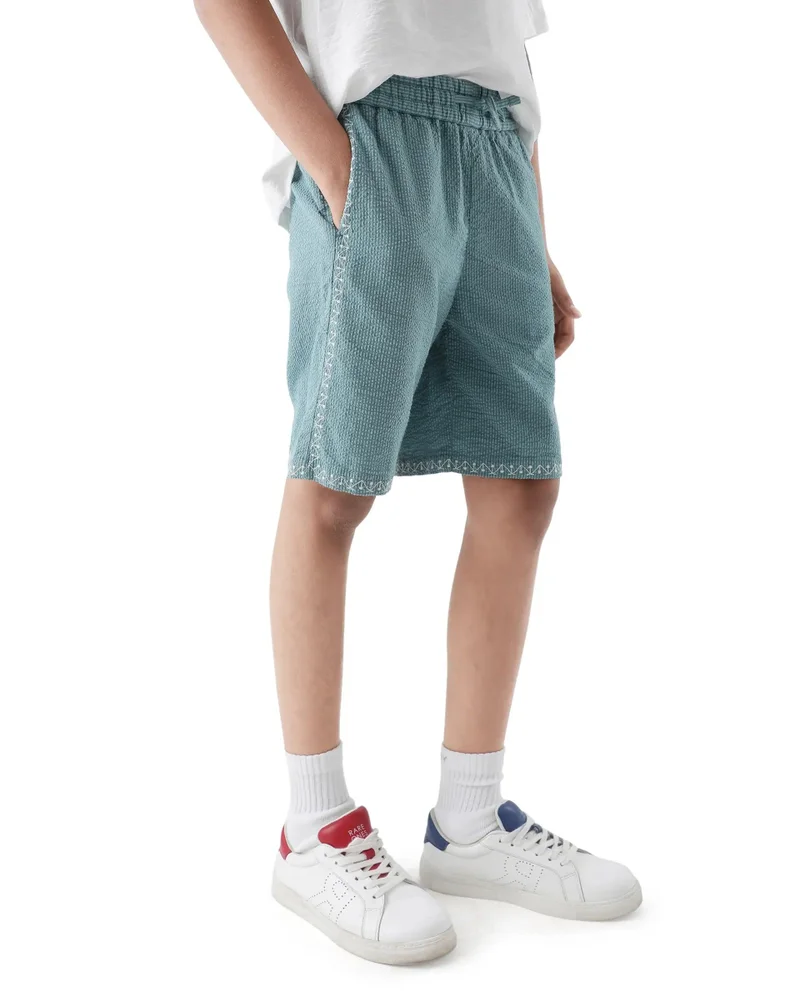 رير ونز Rare Ones Kids Mixo-B Teal Cotton Fabric Drawstring Closure Regular Fit Shorts